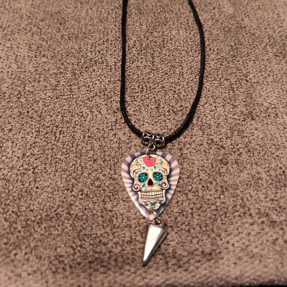 SUGAR SKULL GUITAR PICK NECKLACE - Picture 1 of 1